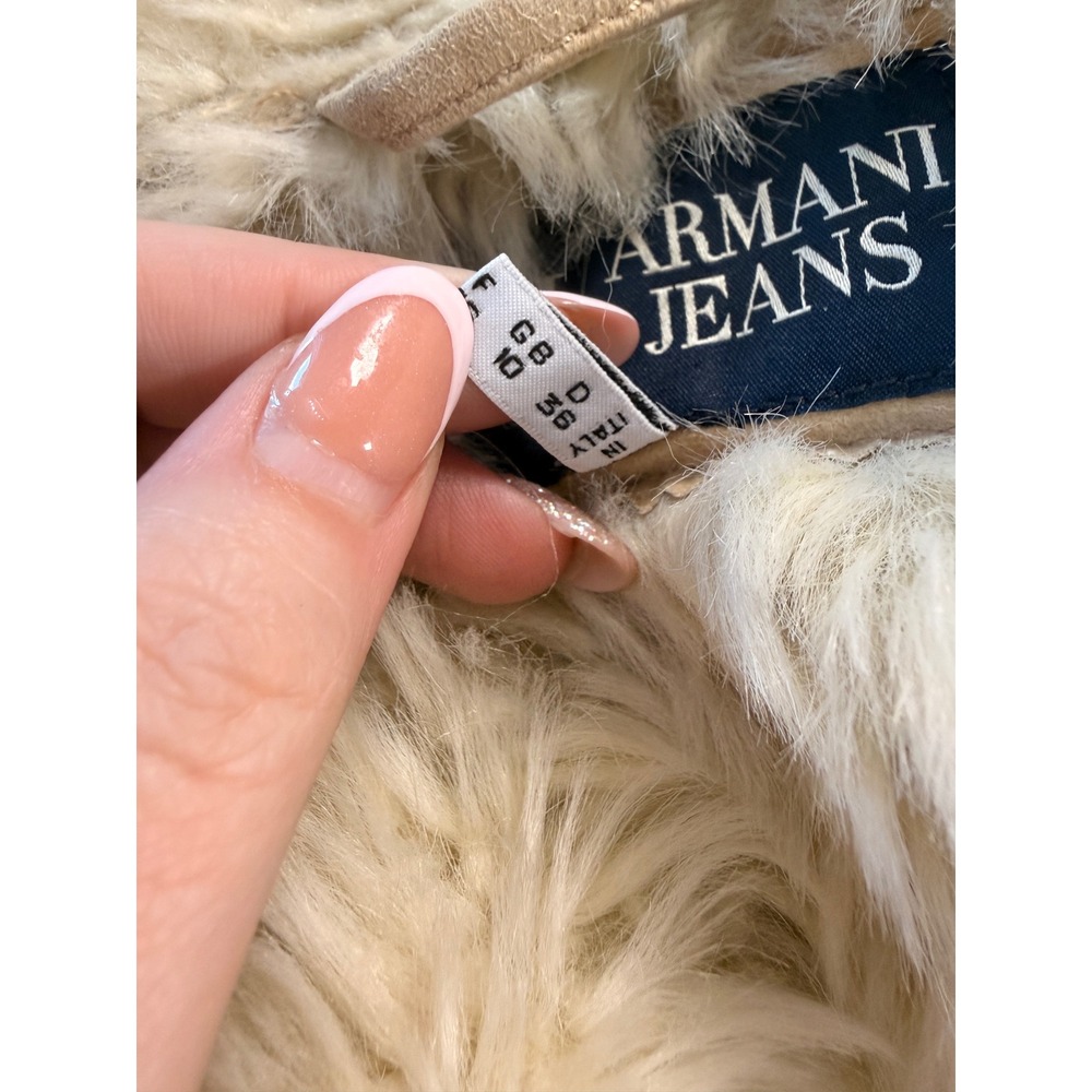 Armani Jeans Faux Sherling Long Coat Tan Cream Made in Italy Size 40 (6) - Picture 4 of 16